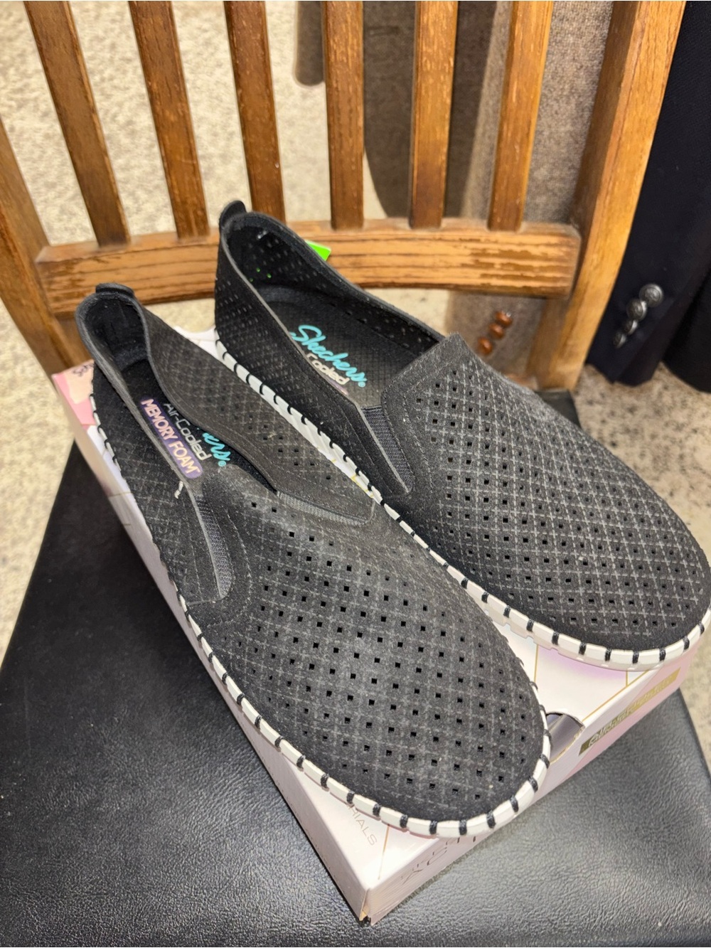Skechers Black Perforated Slip-On Casual Sneakers